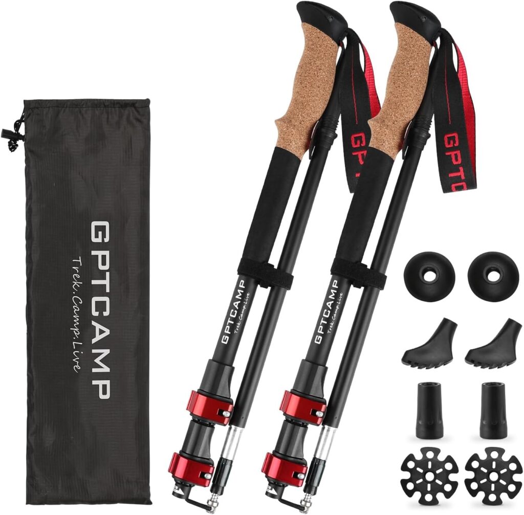 GPTCAMP Walking Sticks,Trekking Poles Collapsible Hiking Poles,Lightweight Folding Travel Walking Pole for Men Women,2pc Adjustable Hiking Stick with EVA Foam Grips for Backpacking