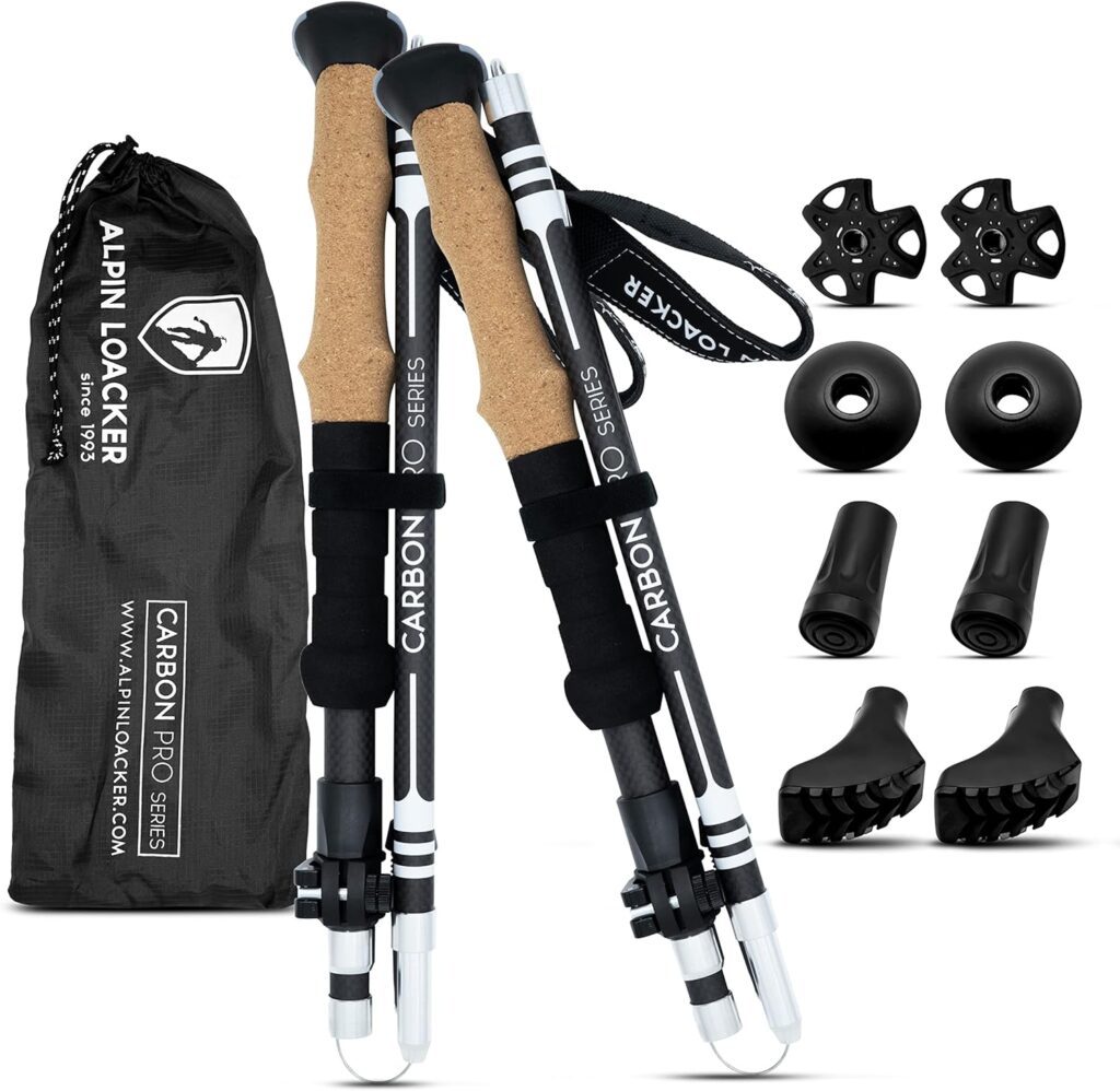 Collapsible Trekking Poles for Hiking I Carbon or Aluminum Hiking Poles Ultra Lightweight I Adjustable Trekking Poles for Women and Men with Cork Grip