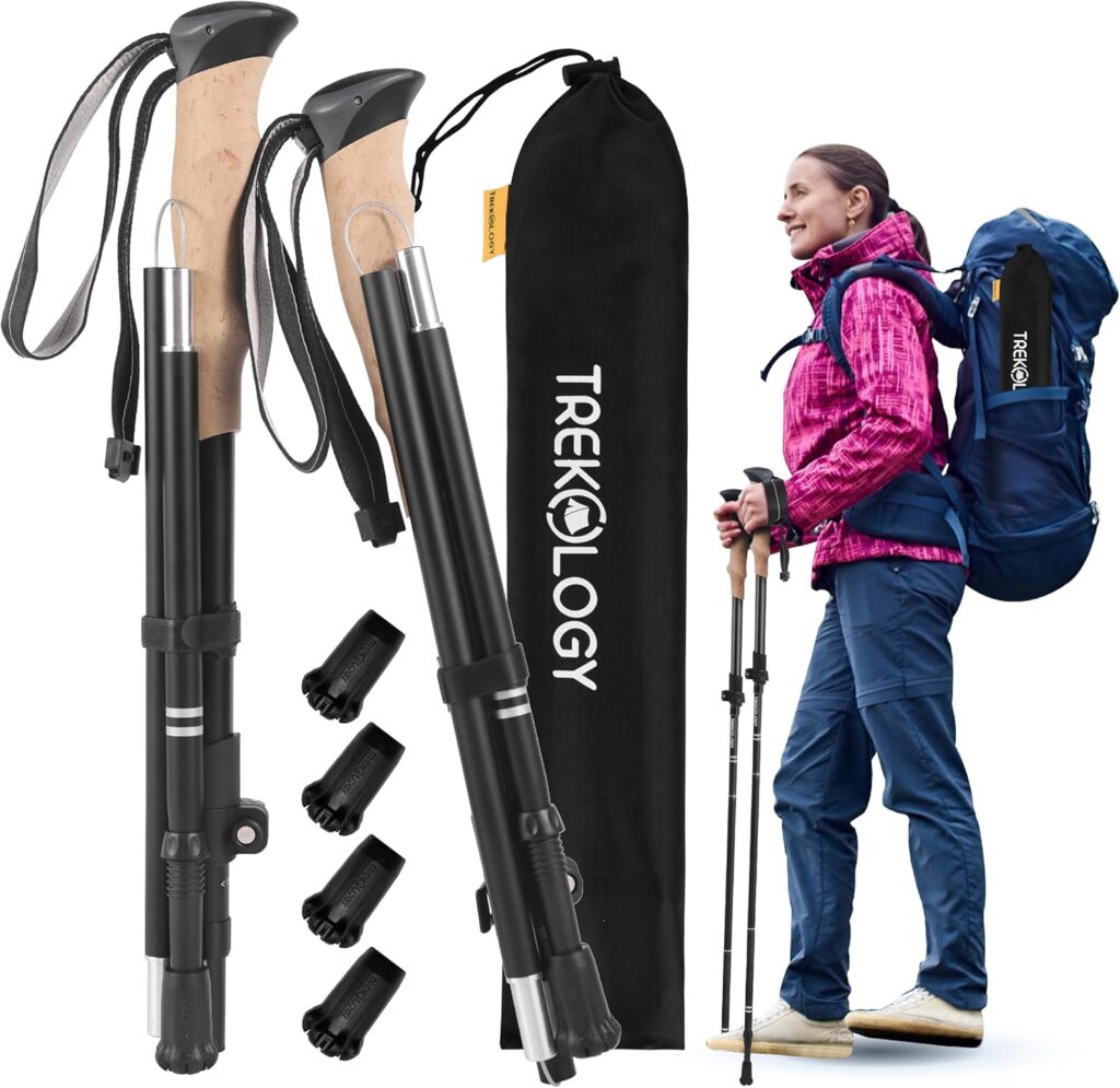 TREKOLOGY Trekking Poles – Lightweight, Adjustable Hiking Sticks for Men & Women – Durable Aluminum, Compact & Foldable with Comfortable Grip – Perfect for Hiking, Walking & Seniors, TREKZ XE